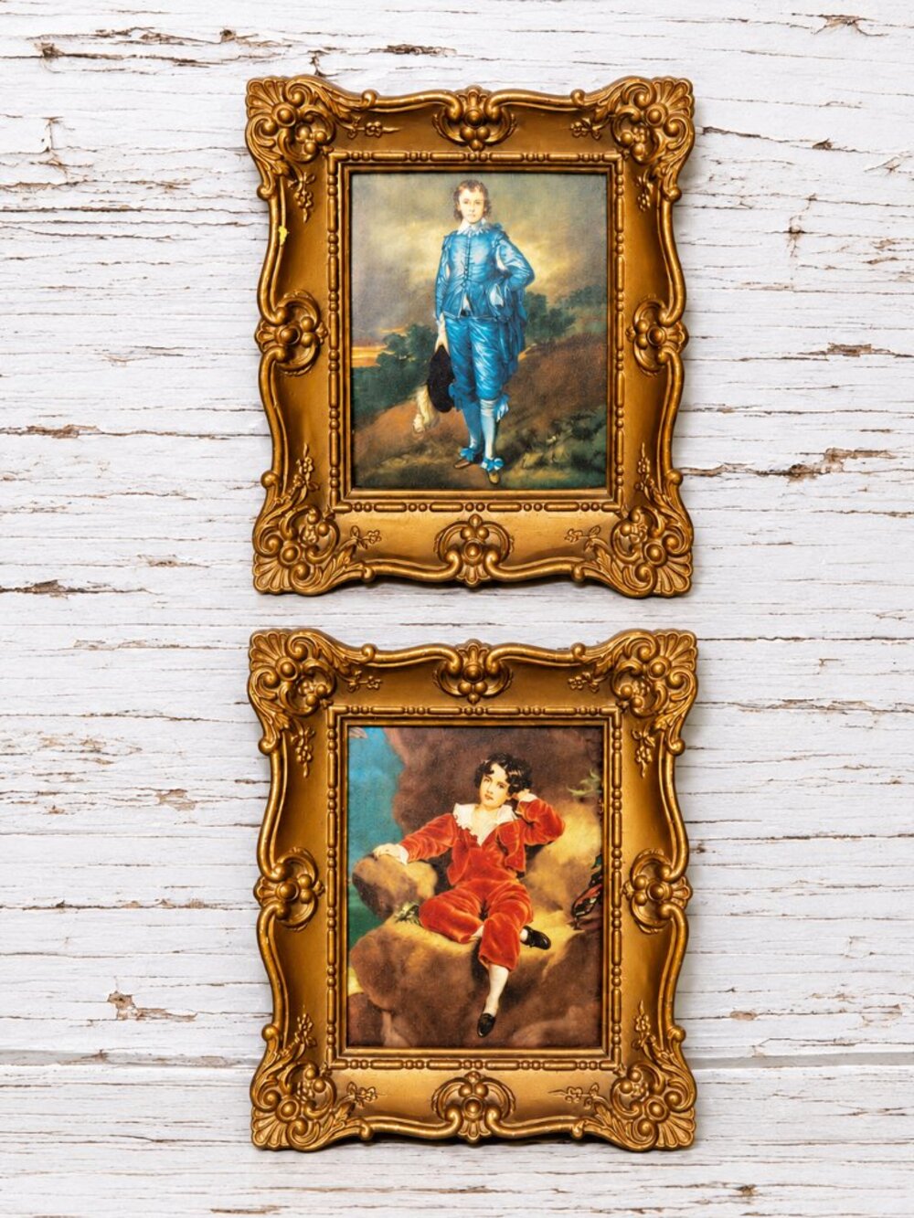 Vintage Weba Ware Blue Boy & Red Boy Miniature Gold Framed Portraits England